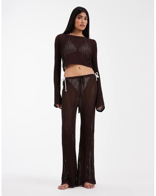 ASOS Black Polly Pointelle Lattice Back Top