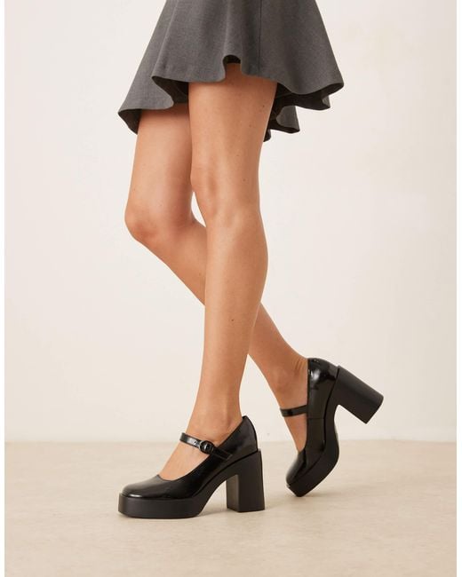 Asos Design Wide Fit Natural Peso Platform Mary Jane High Heel Shoes