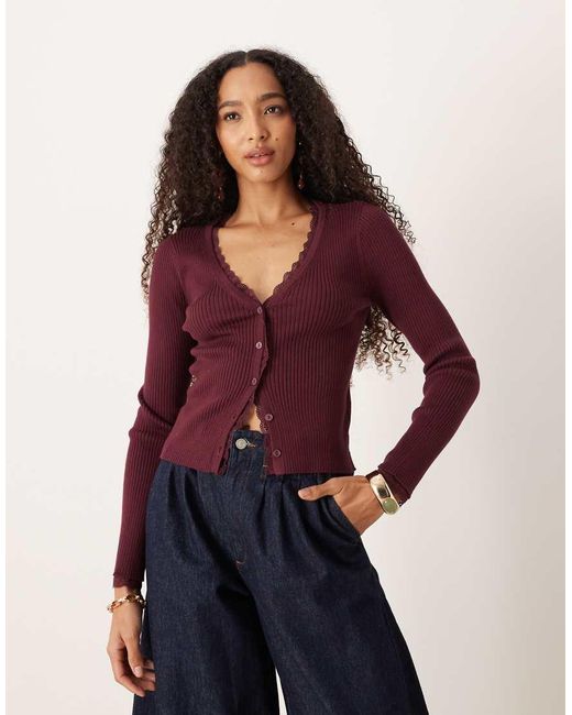 Abercrombie & Fitch Blue Ribbed Cardigan With Lace Trim