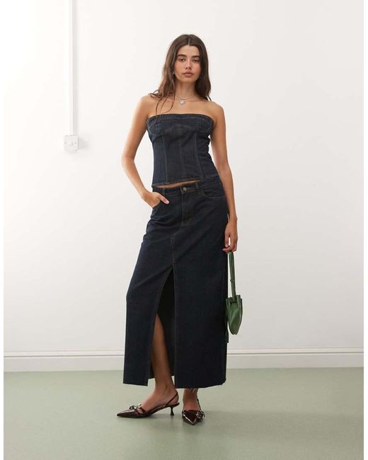 Lioness Blue Super Sweet Split Front Denim Maxi Skirt Co-ord