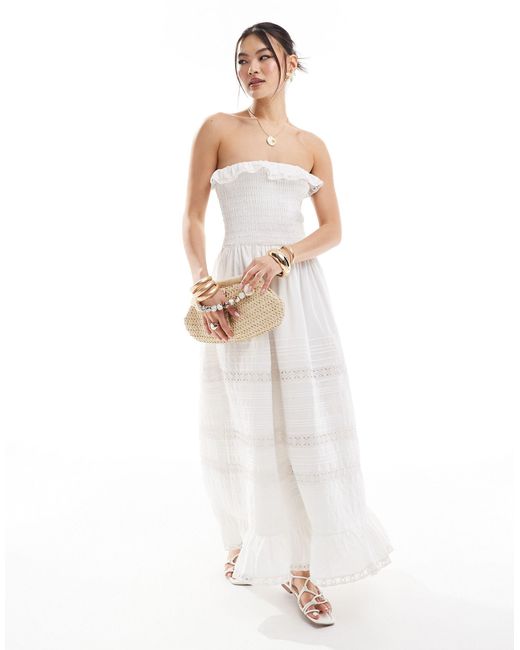 Abercrombie & Fitch White Strapless Broderie Detail Maxi Dress