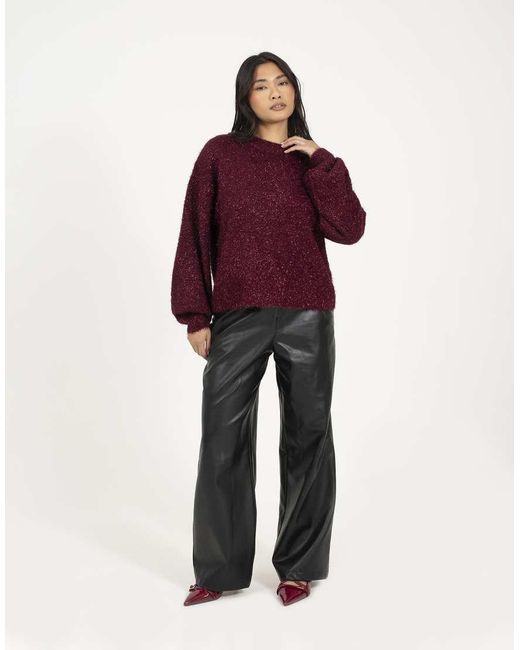 Brave Soul Red Crew Neck Fluffy Tinsel Knit Jumper
