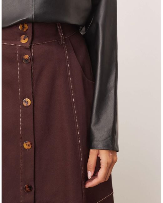 ARRANGE Red Heavy Twill Full Midi Skirt With Contrast Stitch