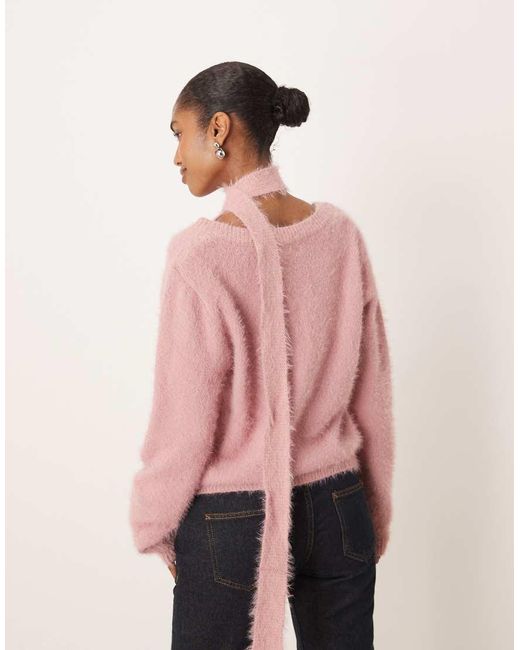 Motel Pink Dikara V-neck Fluffy Slouchy Jumper With Matching Scarf