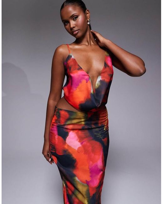 SIMMI Red Hudson Print Cowl Neck Maxi Set