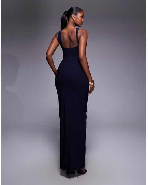 Vesper Blue Bengaline Keyhole Halterneck Maxi Dress