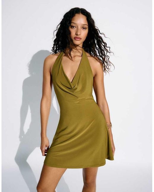 Bershka Green Mini Halter Dress
