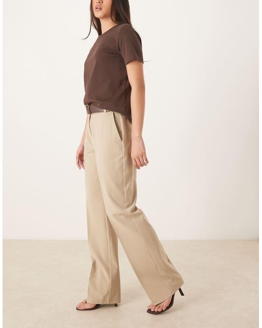 ASOS Natural Tailored Slim Straight Leg Trousers With Belt