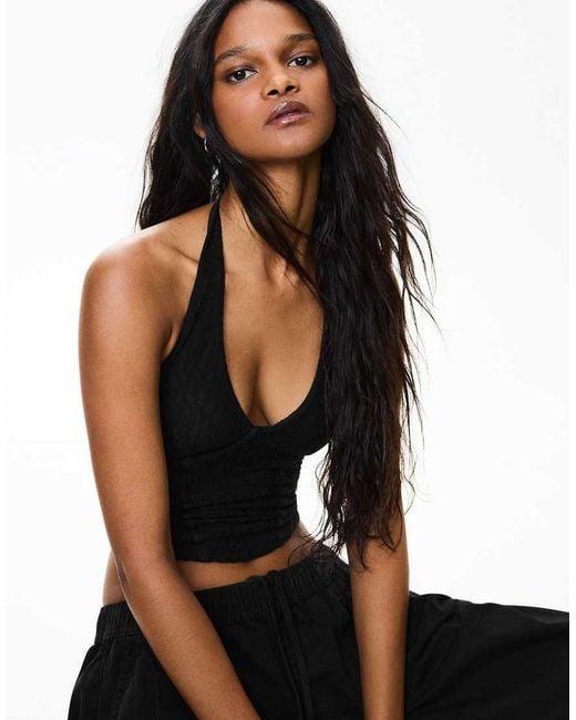 Bershka Black Lace Corset Halter Top