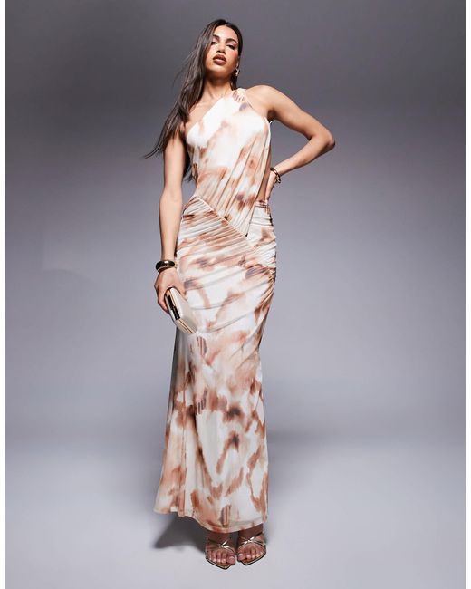 ASOS Multicolor Asod Design One Shoulder With Ruching Detail Maxi Dress