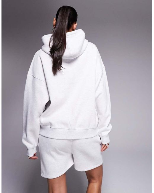 Sudadera Gris Jaspeado Extragrande Con Capucha Y Logo Bordado Estilo Arcoíris De (Parte De Un Conjunto) Kaiia de color White