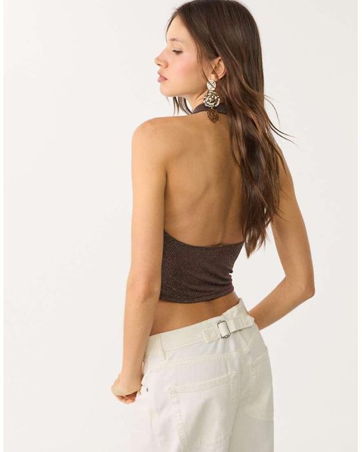 Top Glitterato Allacciato Al Collo di Stradivarius in Gray