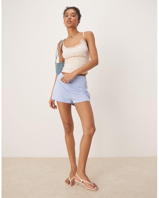 ASOS White Ribbed Cami Top With Lace And Button Detail