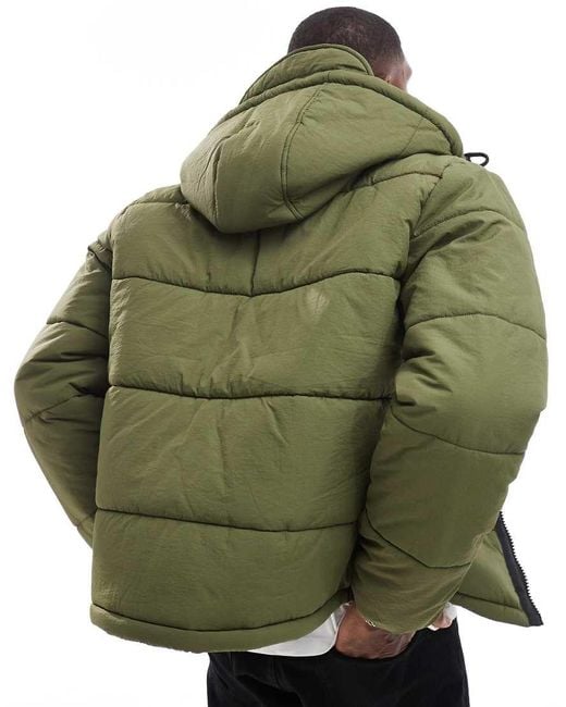 ASOS Green Nylon Puffer Jacket With Contrast Trims for men