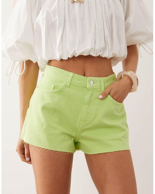 Miss Selfridge Green Heart Pocket Denim Mom Shorts