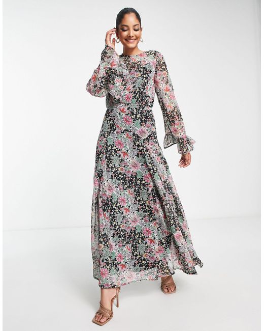 fluted sleeve maxi dress