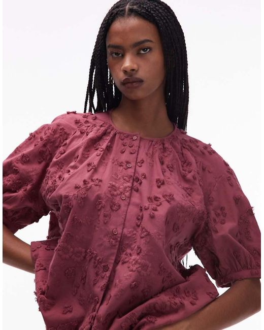 & Other Stories Blouse Met Geborduurde Bloemen En Korte Mouwen in het Red