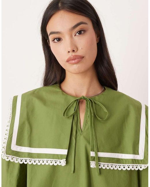 Glamorous Green Square Neck Collar Smock Mini Dress
