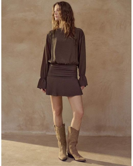 Pull&Bear Brown Short Ruffle Dress