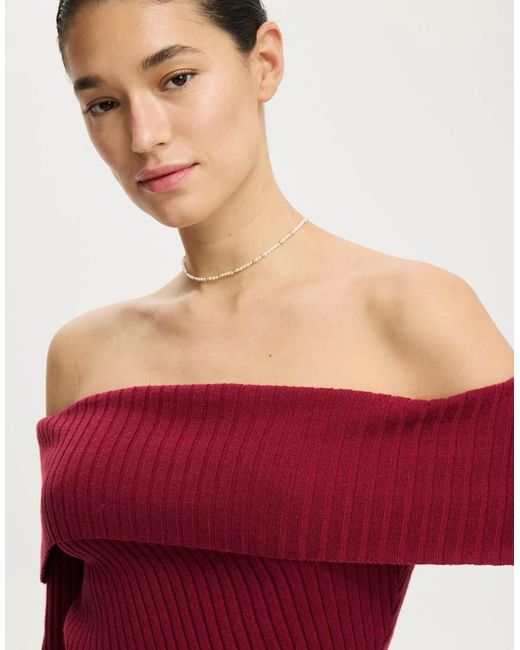 Cotton On Red Asym Rib Off Shoulder Knit