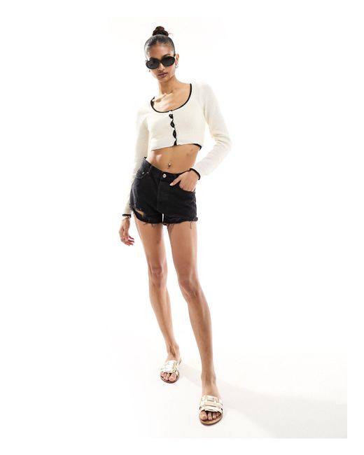 In The Style White Knitted Cropped Cardigan With Contrast Trim
