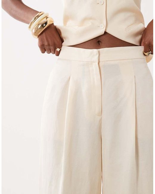 Mango Natural Mariana Linen Mix Tailored Wide Leg Pants