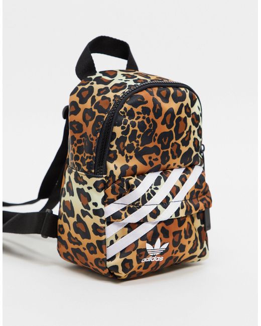 Adidas Originals Brown 'leopard Luxe' Satin Look Mini Backpack