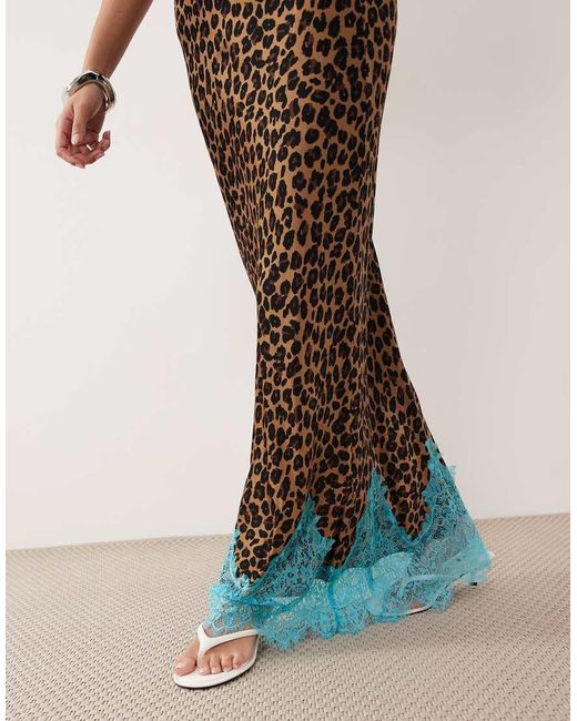 Never Fully Dressed Multicolor Petite Maeva Satin Bias Maxi Skirt With Lace Detail