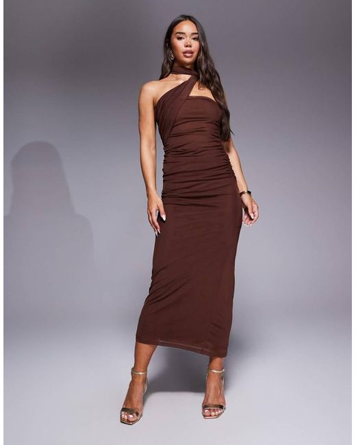 ASOS Purple Bandeau Mesh Scarf Detail Maxi Dress