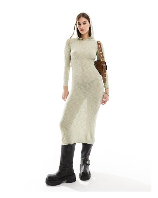 Collusion Natural Hooded Maxi Knitted Dress