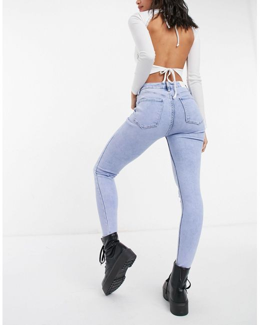 Bershka Denim Skinny Jeans Met Hoge Taille En Distressed Details in het  Blauw - Lyst