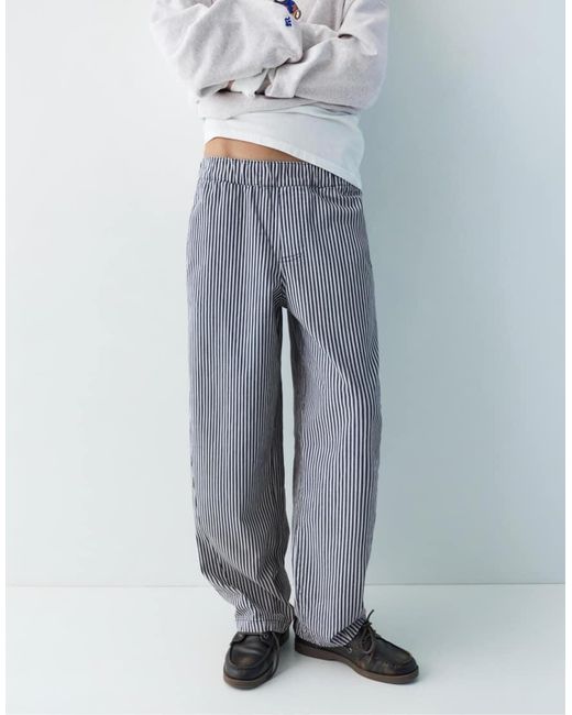 Pull&Bear Gray Striped Barrel Trousers