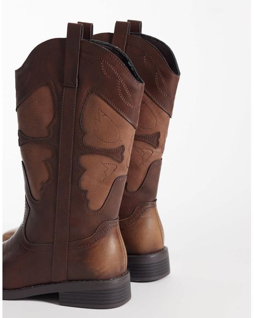 Glamorous Brown Square Toe Western Knee Boots
