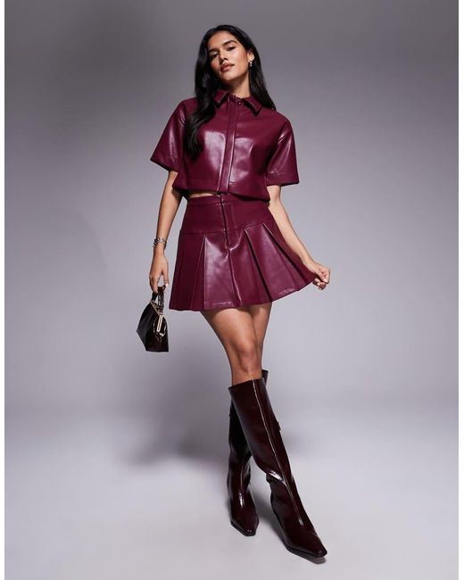 ASOS Red Co-Ord Leather Look Pleated Mini Skirt