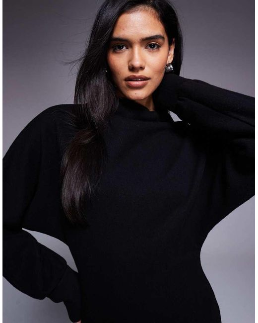 ASOS Blue Supersoft Funnel Neck Batwing With Ruched Side Mini Dress