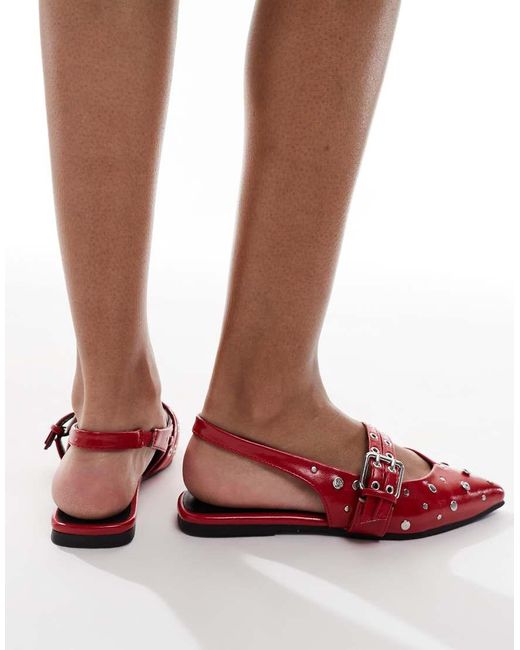 ONLY Red Studded Slingback Ballet Flats