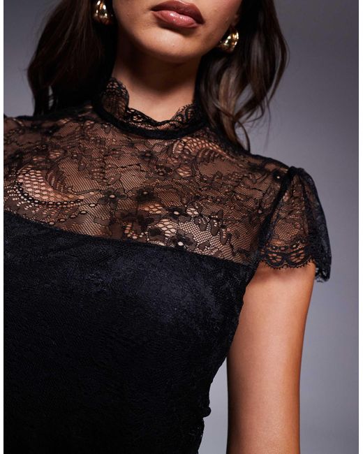 ASOS Black Flutter Sleeve Lace Mini Dress
