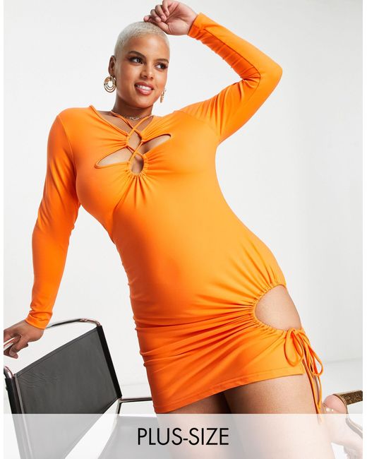 SIMMI Orange Simmi Plus Cut Out Bust And Waist Detail Mini Dress