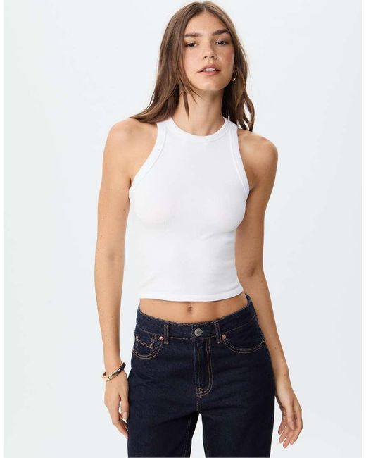 Stradivarius White Racerback Top
