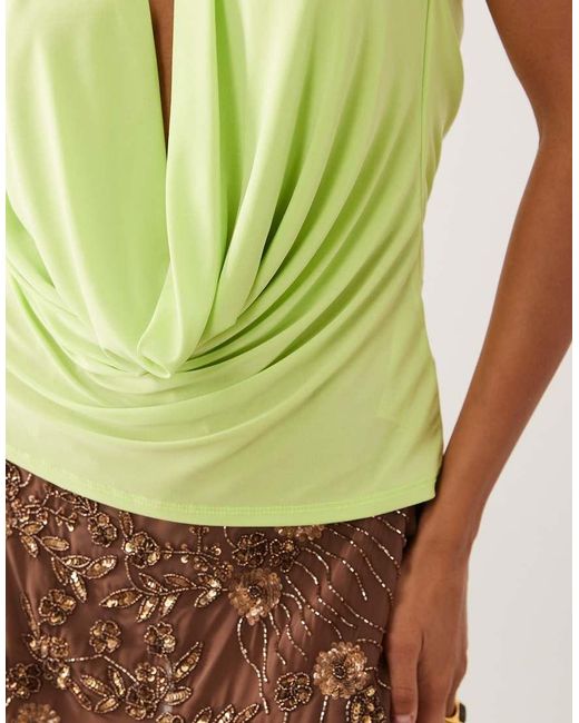 ASOS Green Slinky Super Plunge Cowl Top