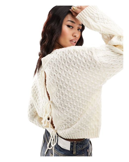 Miss Selfridge Cable Knit Strappy Back Jumper-white