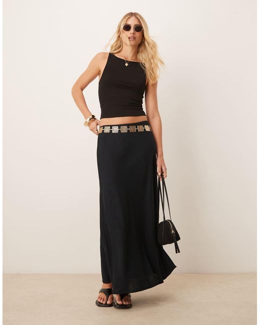 Abercrombie & Fitch Black Bias Cut Linen Blend Maxi Skirt