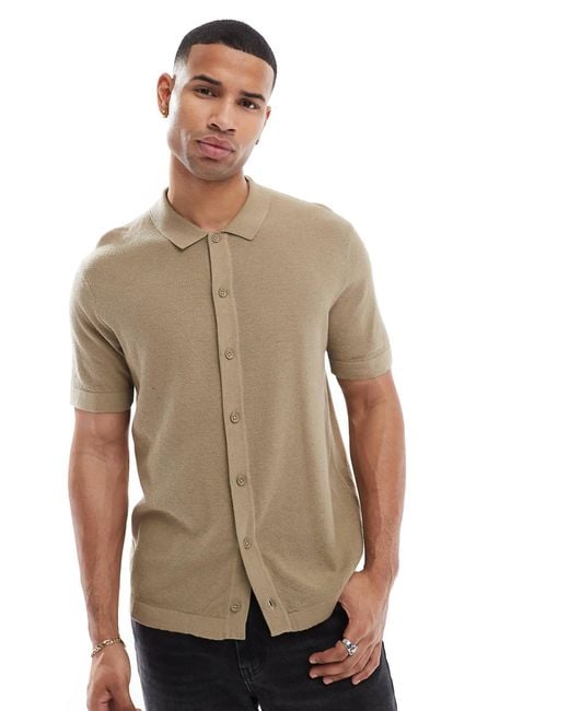 Jack & Jones Natural Knitted Button Through Polo for men