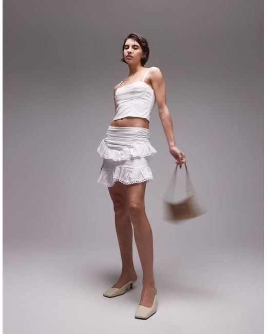 SNDY'S Gray Ruffle Broderie Trim Mini Skirt