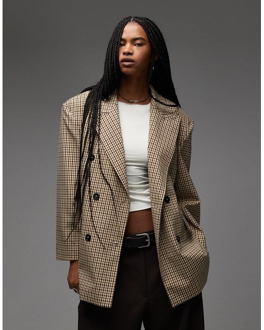 ASOS Gray – zweireihiger oversize-blazer mit kleinem karomuster