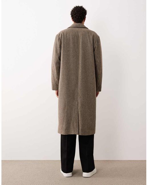 ASOS Natural Plaid Wool Look Oversized Longline Coat for men