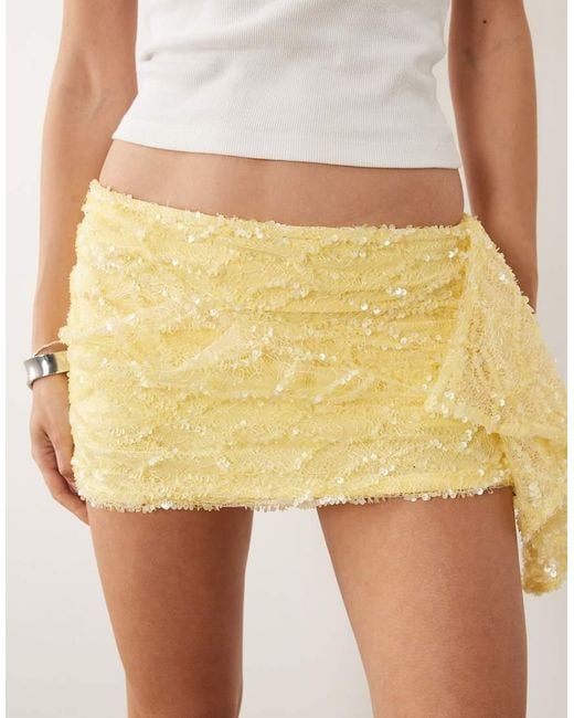 ASOS Natural Lace Sequin Mini Skirt With Ruffle Detail