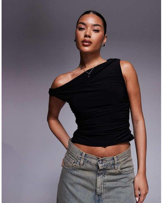 Missy Empire Black Double Layered Slinky Off Shoulder Top