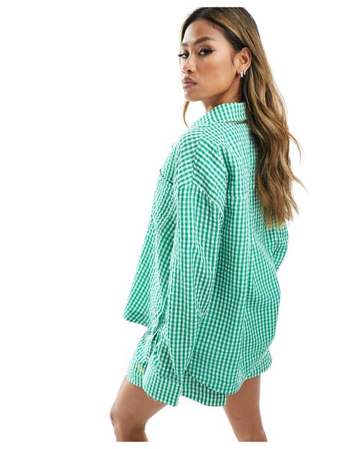 The Couture Club Green Co-ord Gingham Oversized Shirt