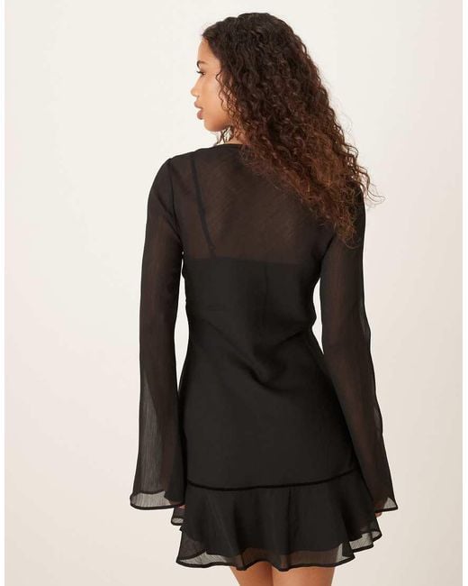 ASOS Black Ruched Bust Scoop Long Sleeve Mini Dress